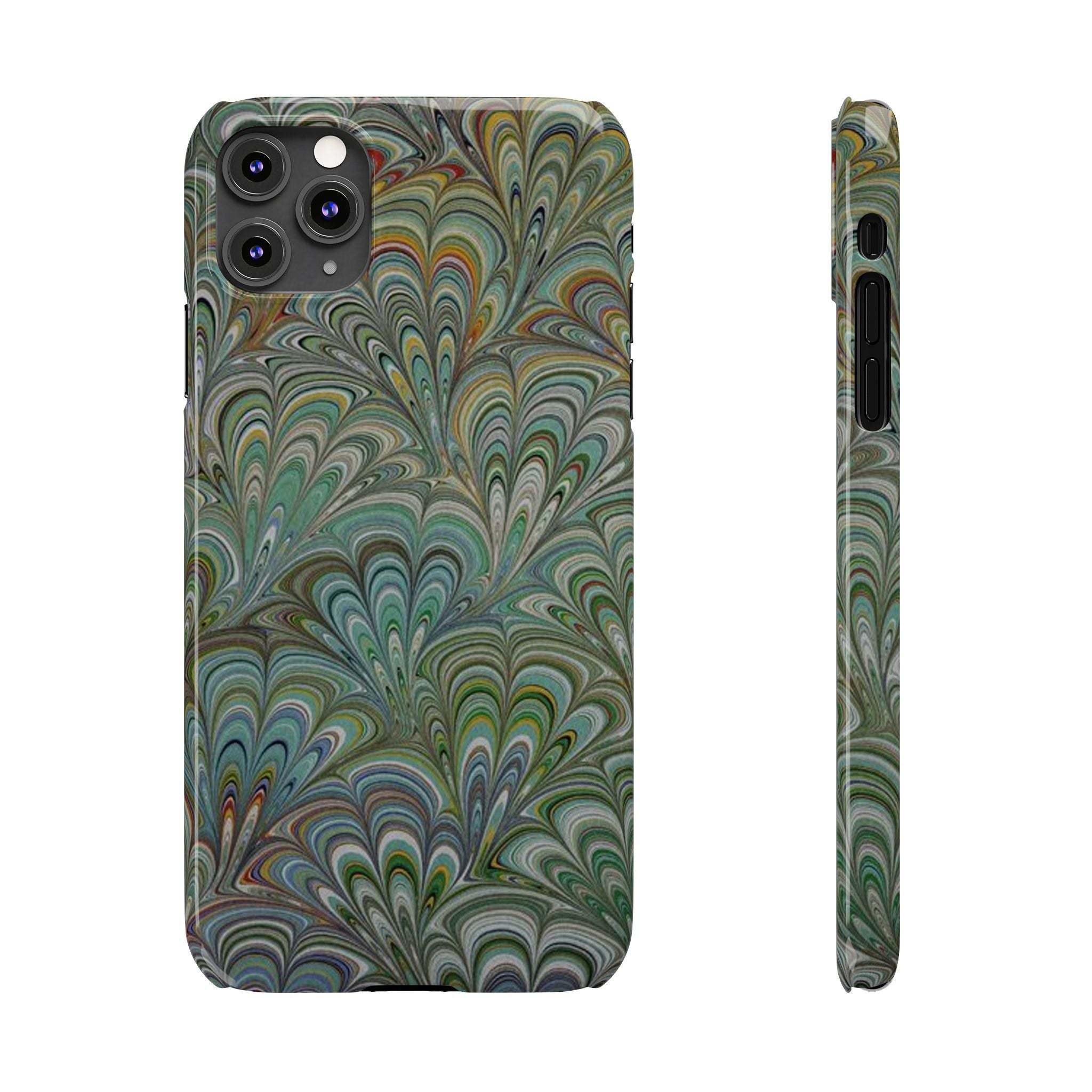 Deep Green Peacock Italian Marbled Design, Italy Feather Phone Case
