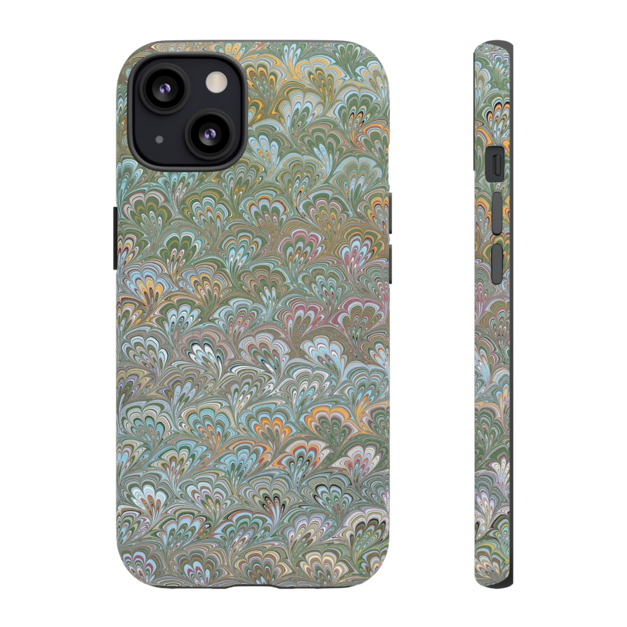 Blue and Green Feather Marbled Phone Case — Dual Layer - Tough Protective Phone Cover