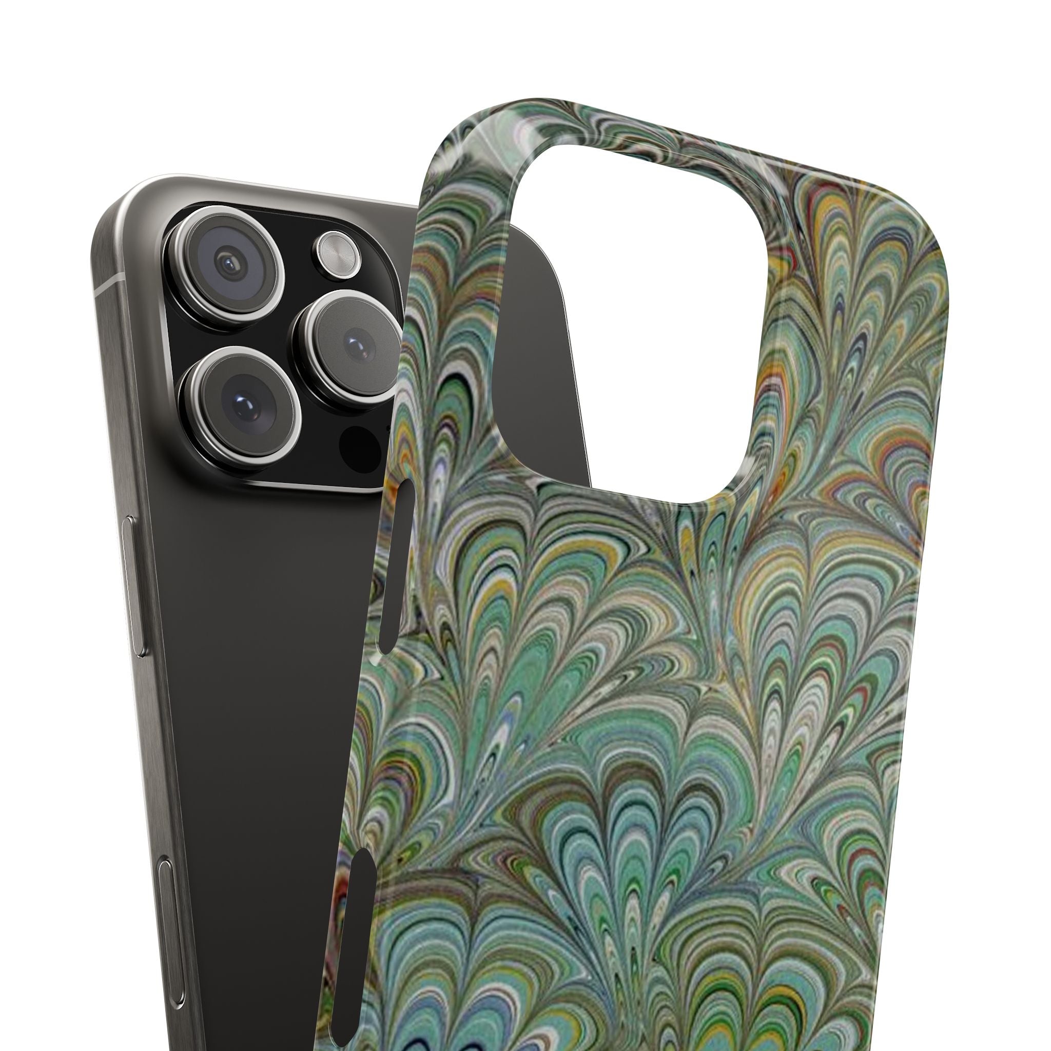 Deep Green Peacock Italian Marbled Design, Italy Feather Phone Case