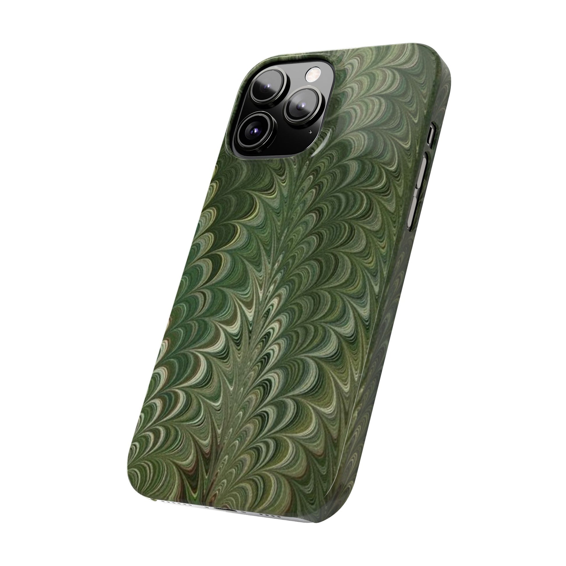 Deep Green Hues of Italian Hand-Painted, Vintage Marbled Paper from Italy Designed Phone Case, iPhone16 Case and all iPhone Cases