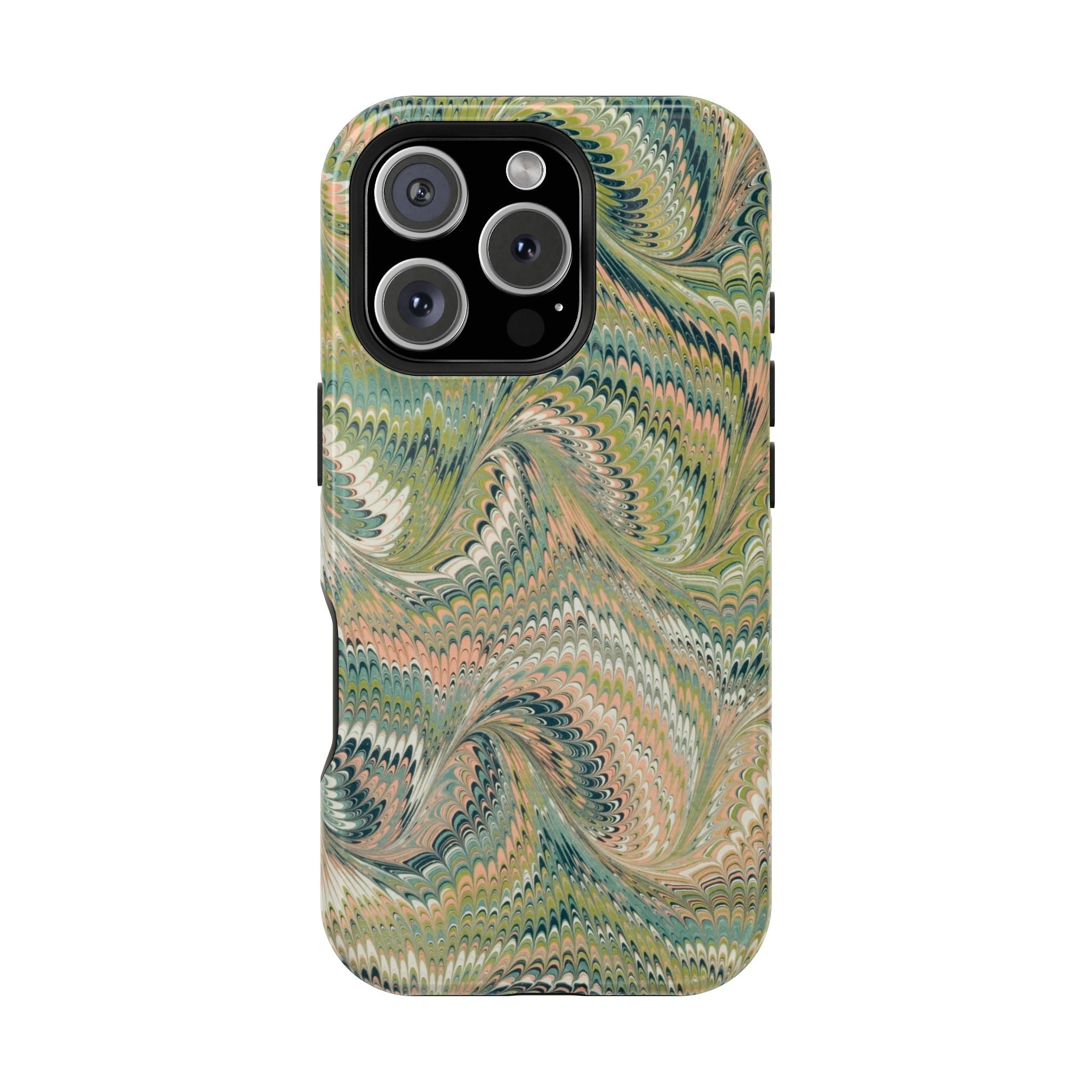 Marbled Swirl Pink and Green Impact-Resistant Phone Case for Apple + Samsung