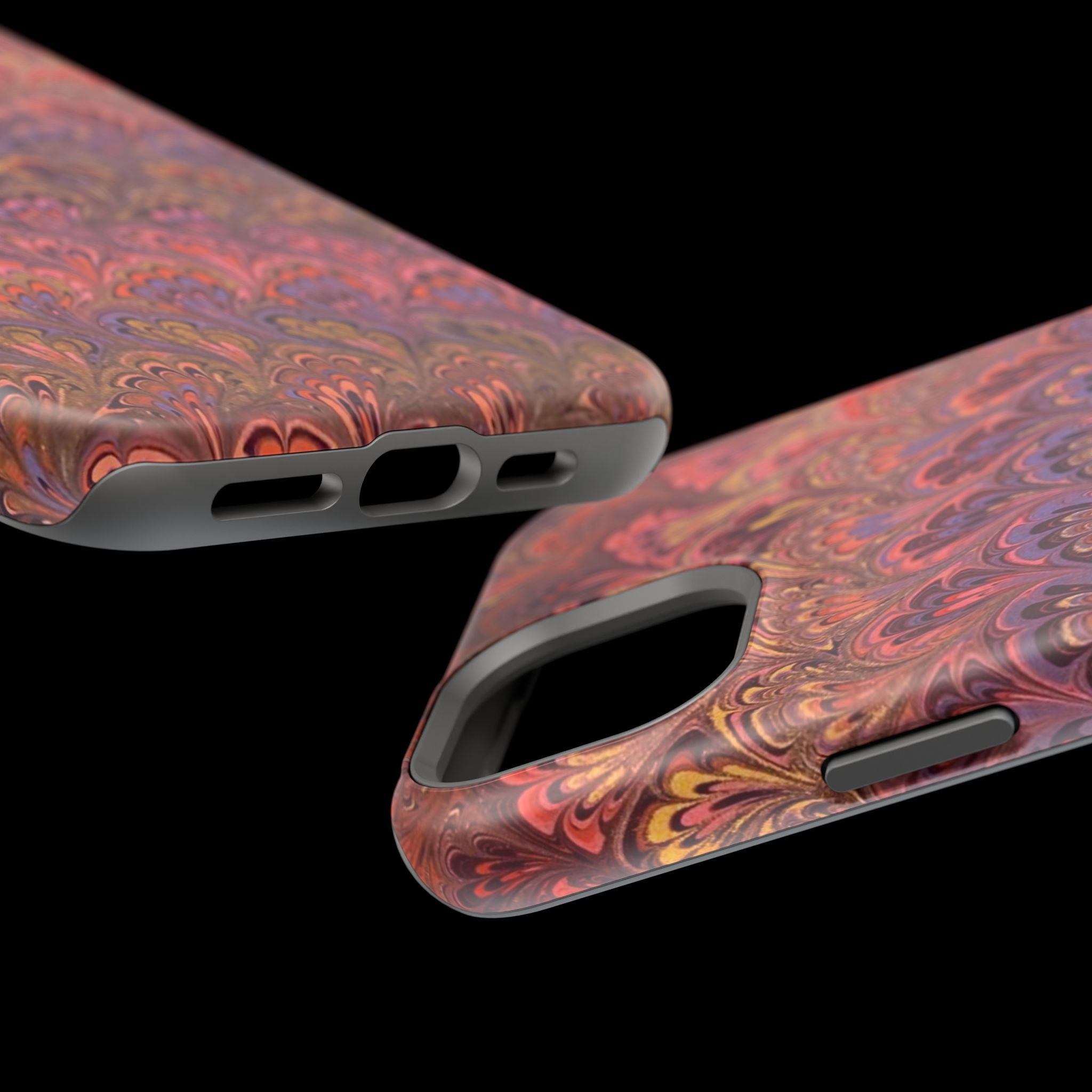 Mag Safe Marble iPhone Case - Red, Burgundy, Lavender & Gold Impact-Resistant