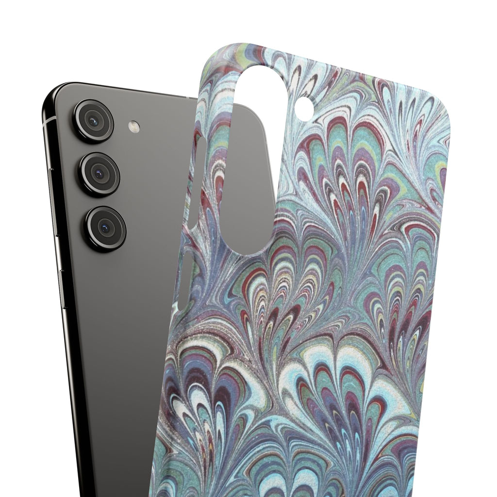 Marbled Feather Blue, White + Burgundy Swirl - Single Layer Slim Phone Case