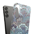 Marbled Feather Blue, White + Burgundy Swirl - Single Layer Slim Phone Case