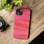 Pink and Gold Marbled Peacock Durable Phone Case - Olive Green and Brown - Matte or Glossy