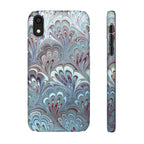 Marbled Feather Blue, White + Burgundy Swirl - Single Layer Slim Phone Case
