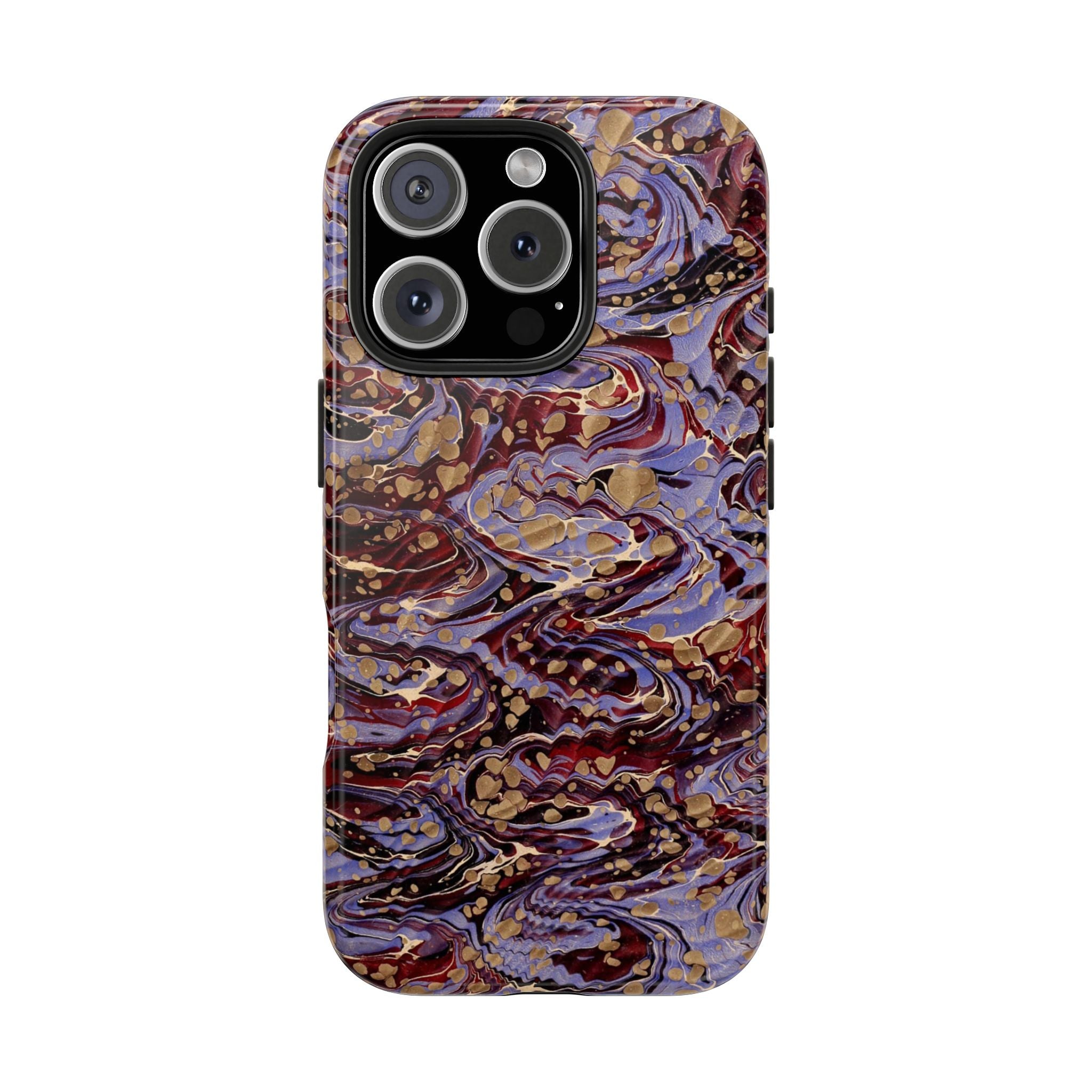 Vintage Fall Colors Marbled Peacock Feather Dual Layer Phone Case - Lavender, Burgundy + Gold