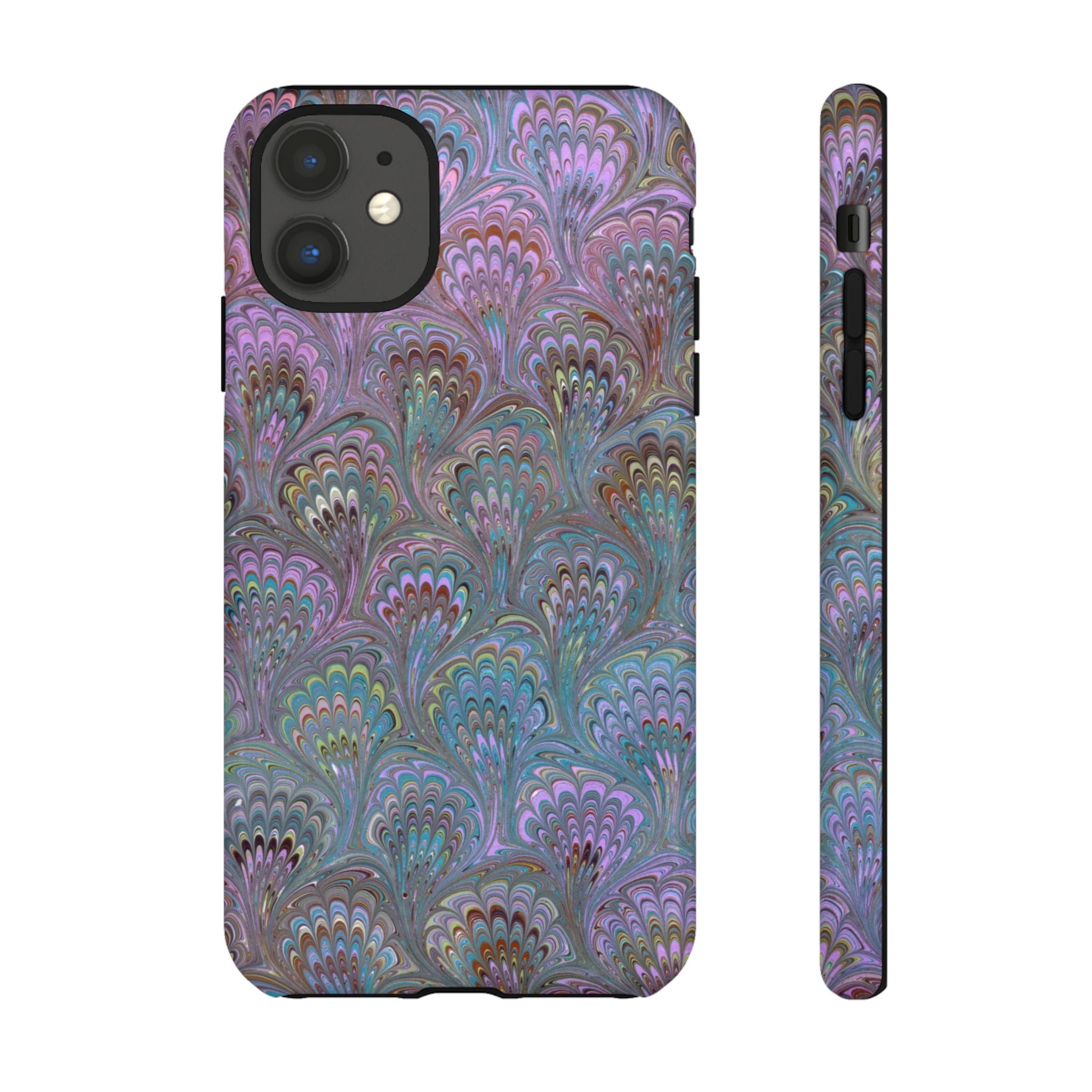 Lavender Marbled Peacock Durable Phone Case - Matte or Glossy