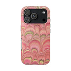 Dusty Pink Florentine Marbled Peacock Feather Dual Layer Protective iPhone Cover - New FALL Favorite