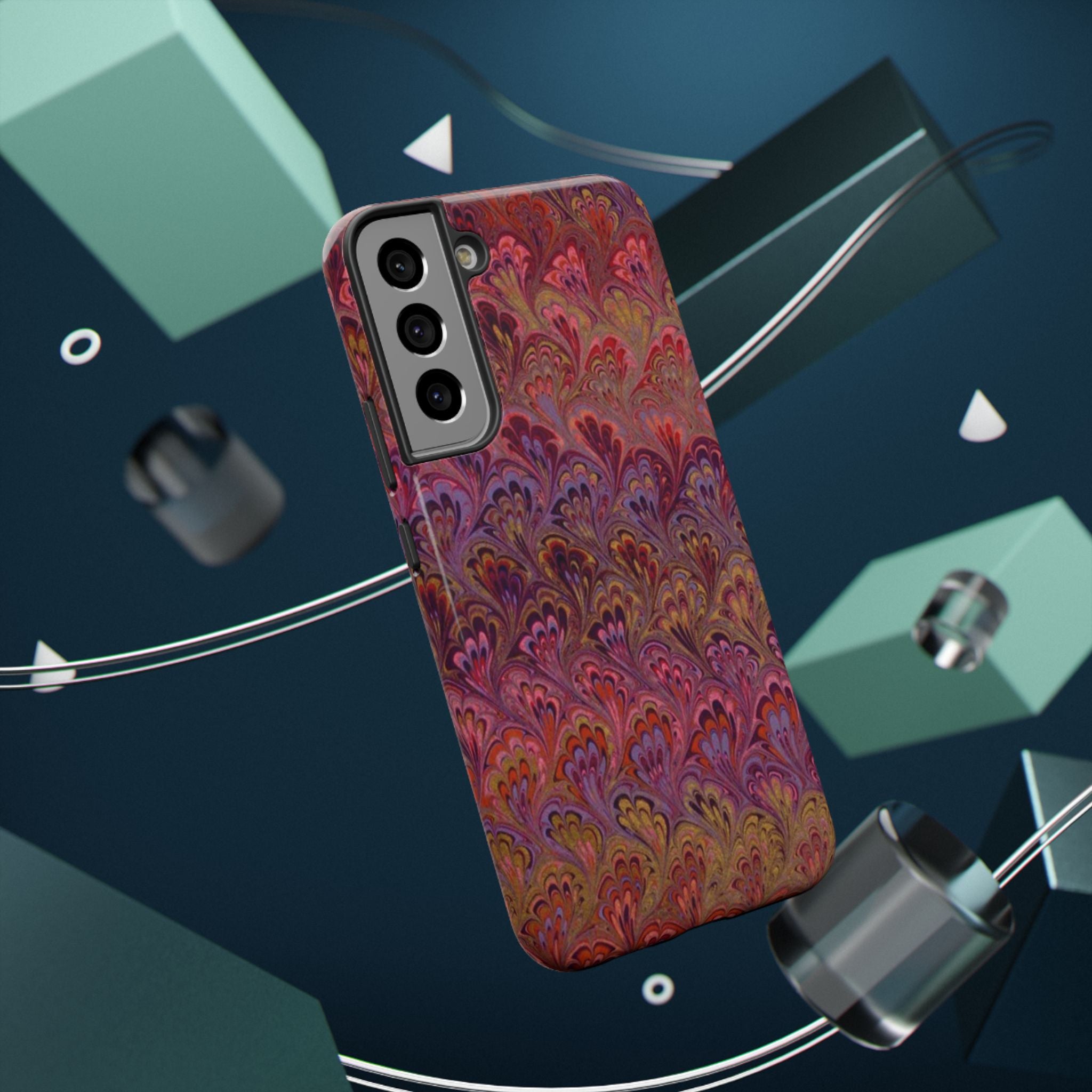 Red, Burgundy, Lavender Italian Peacock Feather Design Phone Case