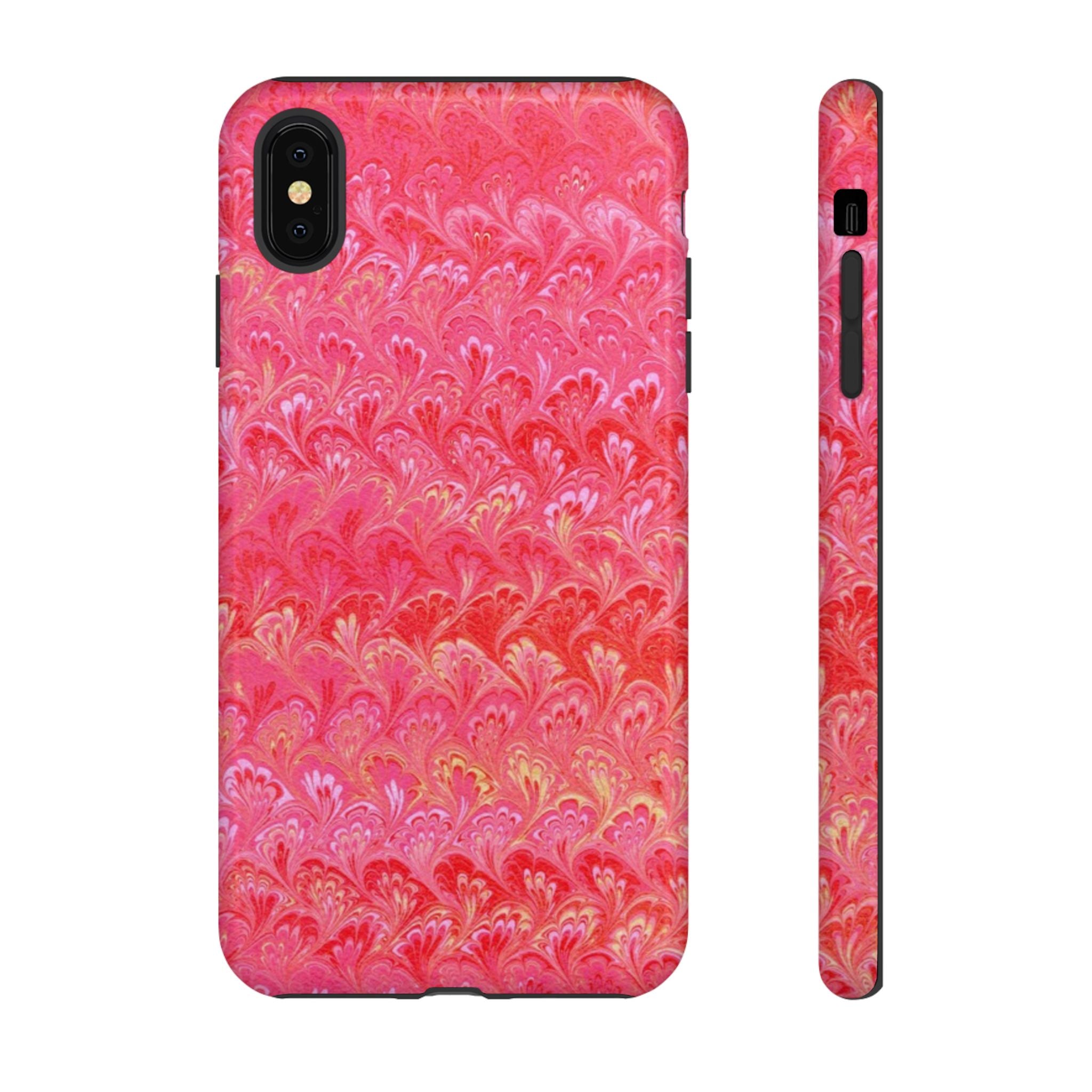 Pink and Gold Marbled Peacock Durable Phone Case - Olive Green and Brown - Matte or Glossy