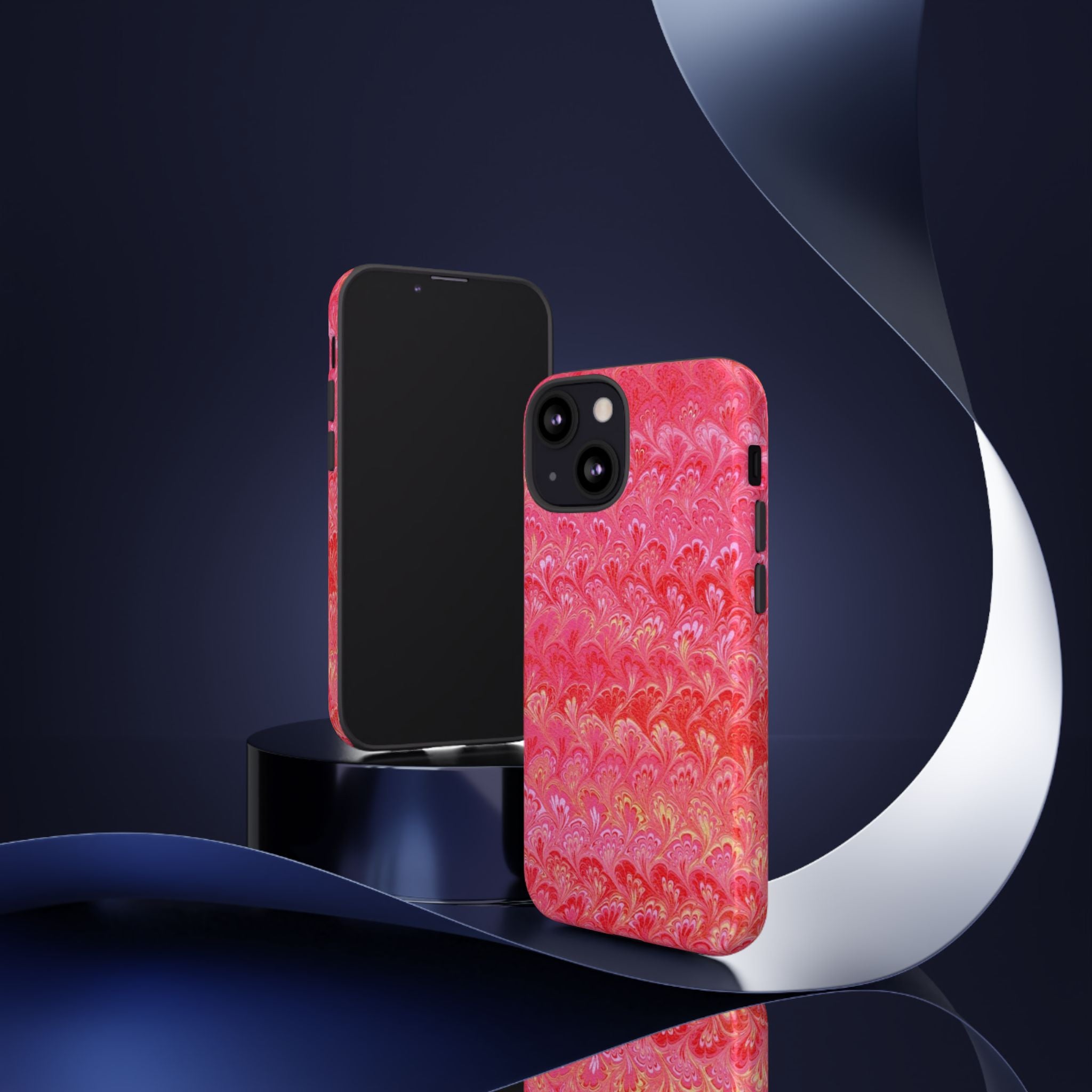 Pink and Gold Marbled Peacock Durable Phone Case - Olive Green and Brown - Matte or Glossy