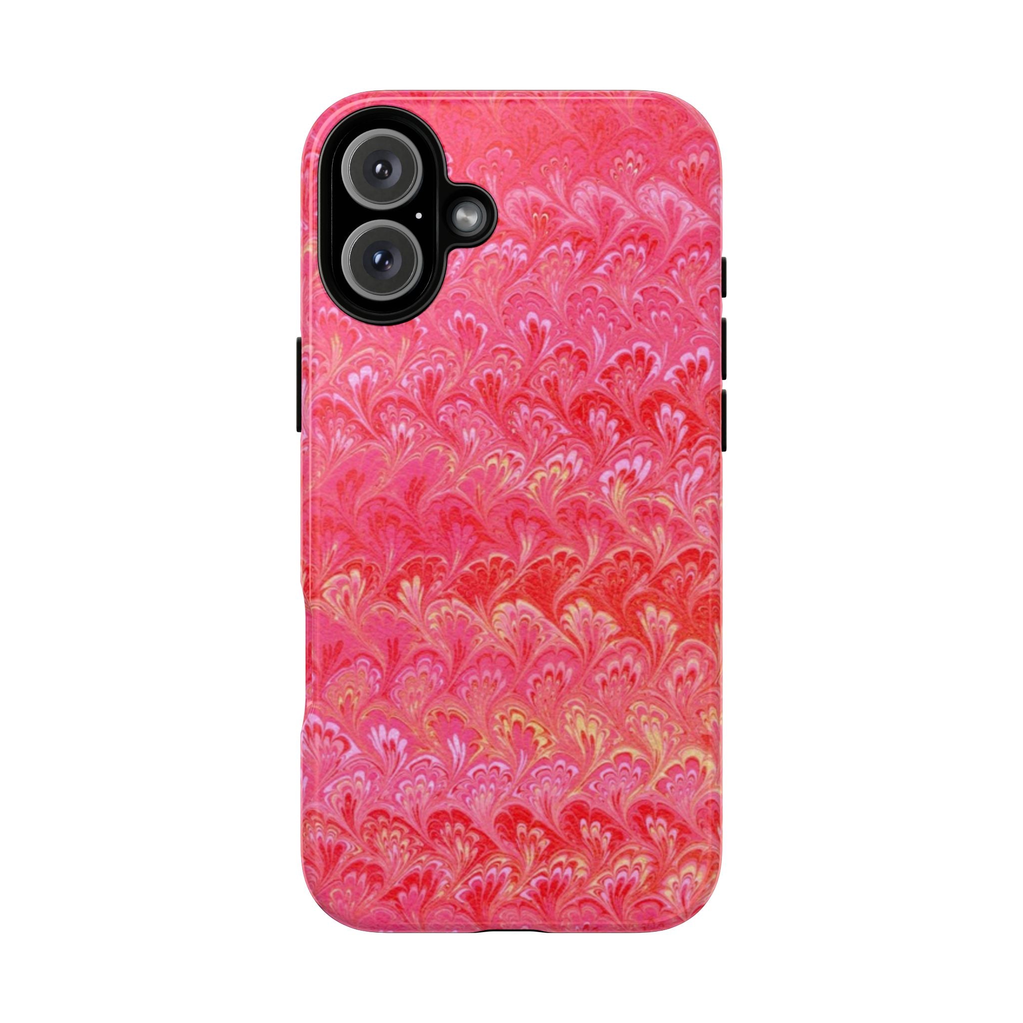 Pink and Gold Marbled Peacock Durable Phone Case - Olive Green and Brown - Matte or Glossy
