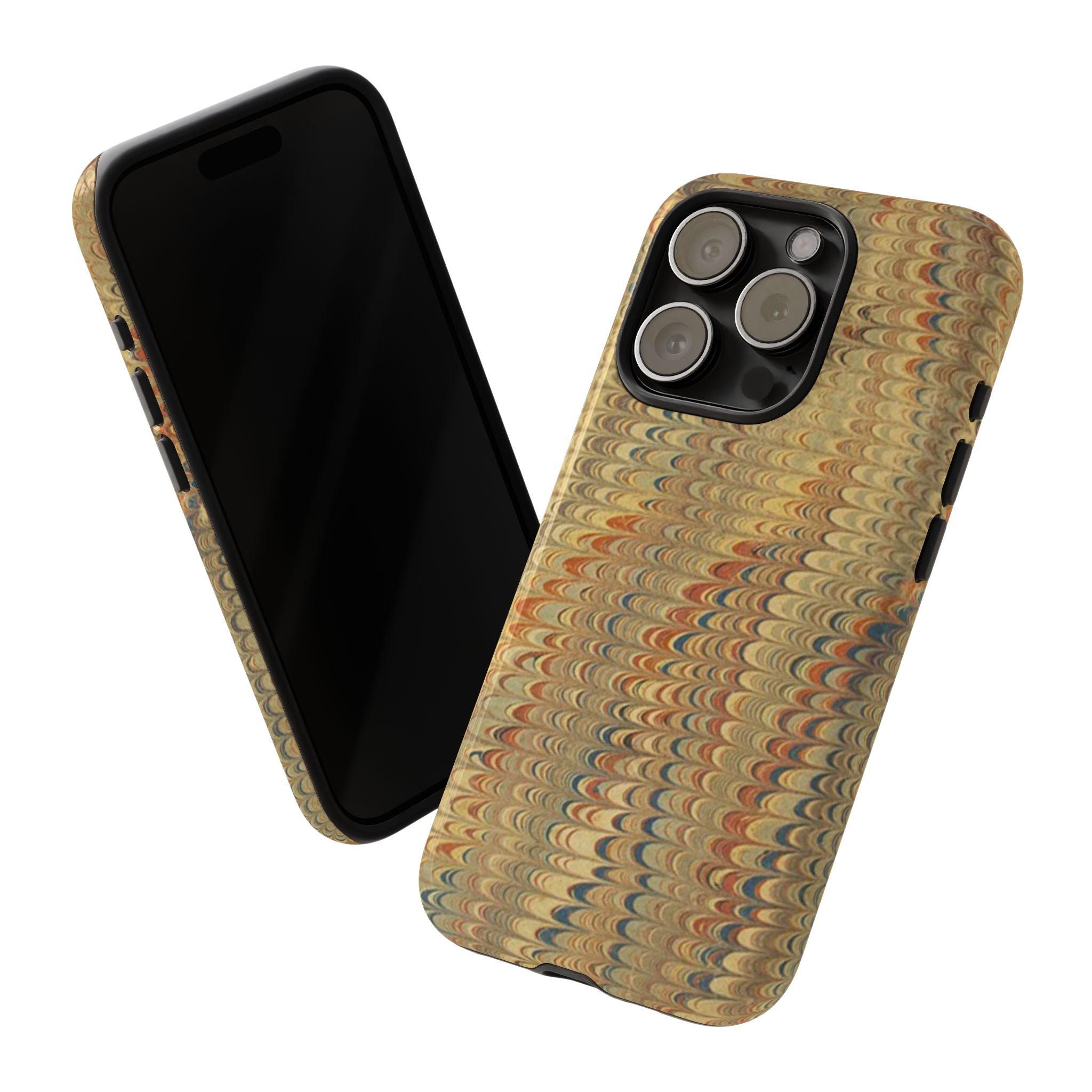 Beige and Blue Marbled Durable Phone Case - Dual Layer - Matte or Glossy