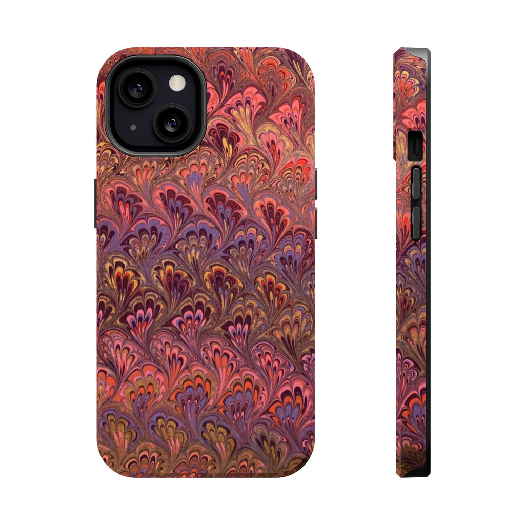 Mag Safe Marble iPhone Case - Red, Burgundy, Lavender & Gold Impact-Resistant