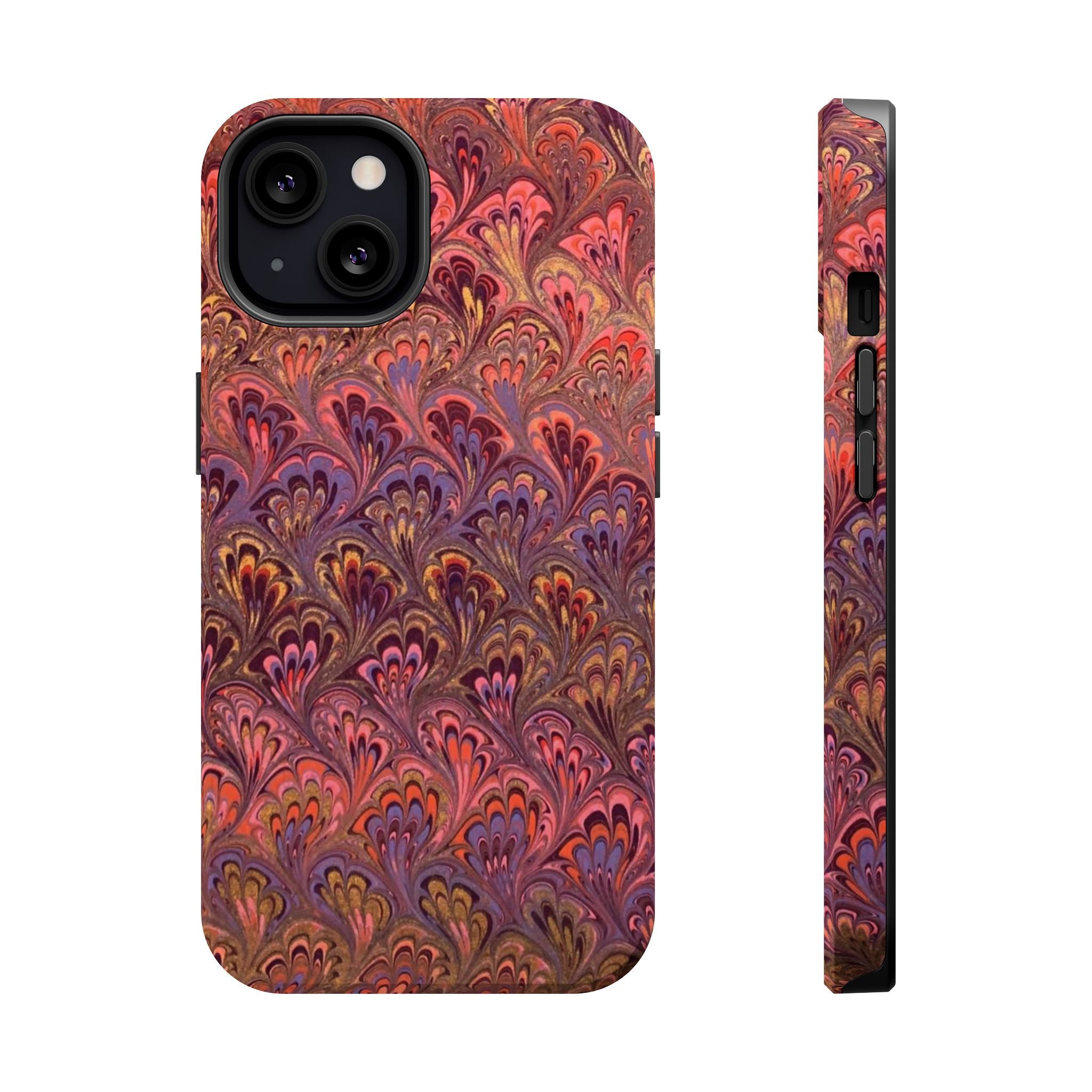 Mag Safe Marble iPhone Case - Red, Burgundy, Lavender & Gold Impact-Resistant