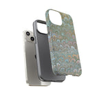 Blue and Green Feather Marbled Phone Case — Dual Layer - Tough Protective Phone Cover
