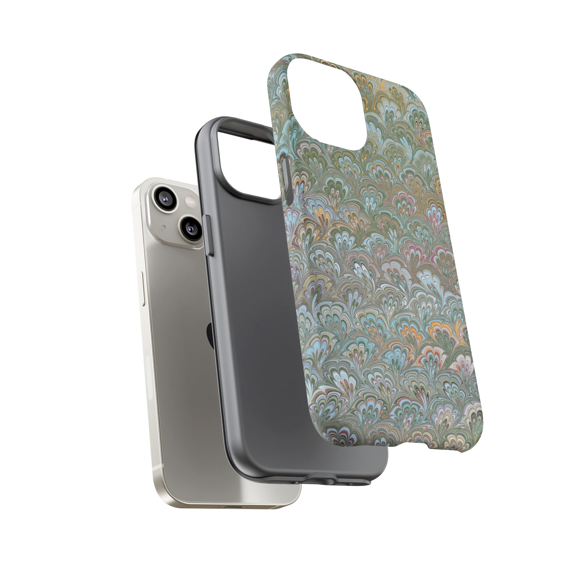 Blue and Green Feather Marbled Phone Case — Dual Layer - Tough Protective Phone Cover
