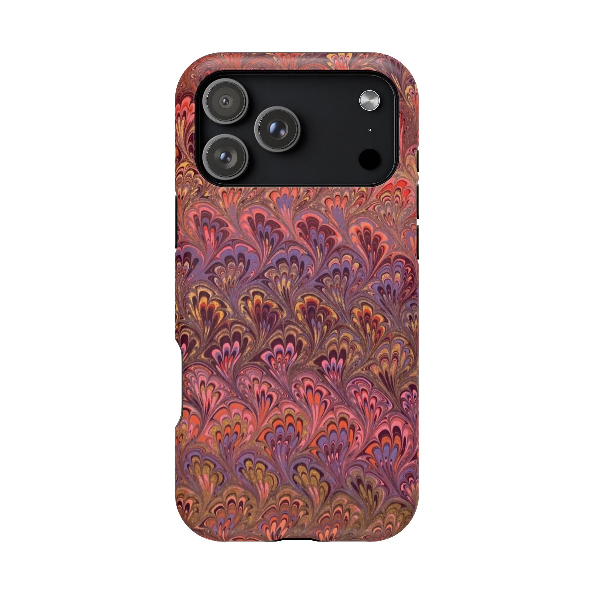 Mag Safe Marble iPhone Case - Red, Burgundy, Lavender & Gold Impact-Resistant