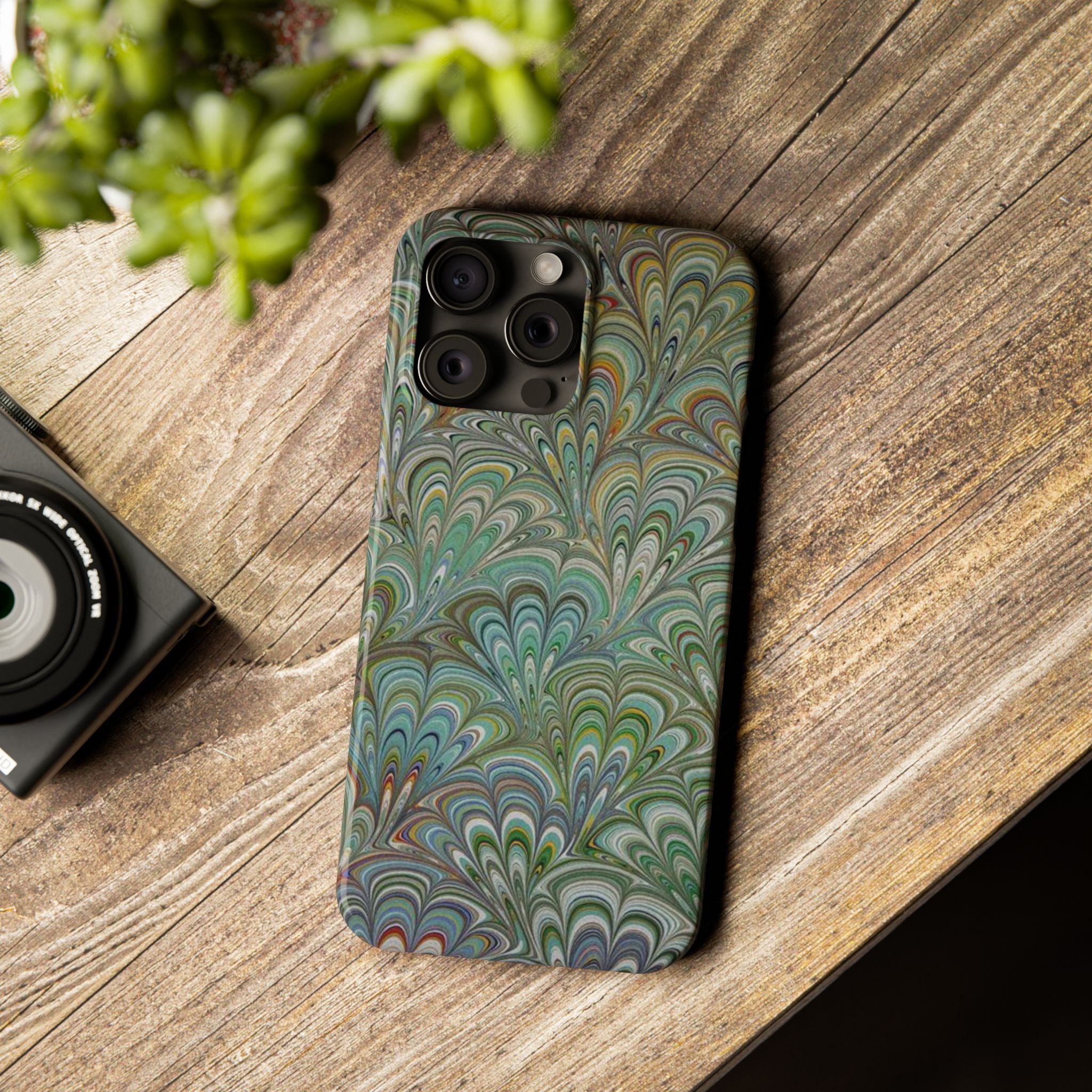 Deep Green Peacock Italian Marbled Design, Italy Feather Phone Case