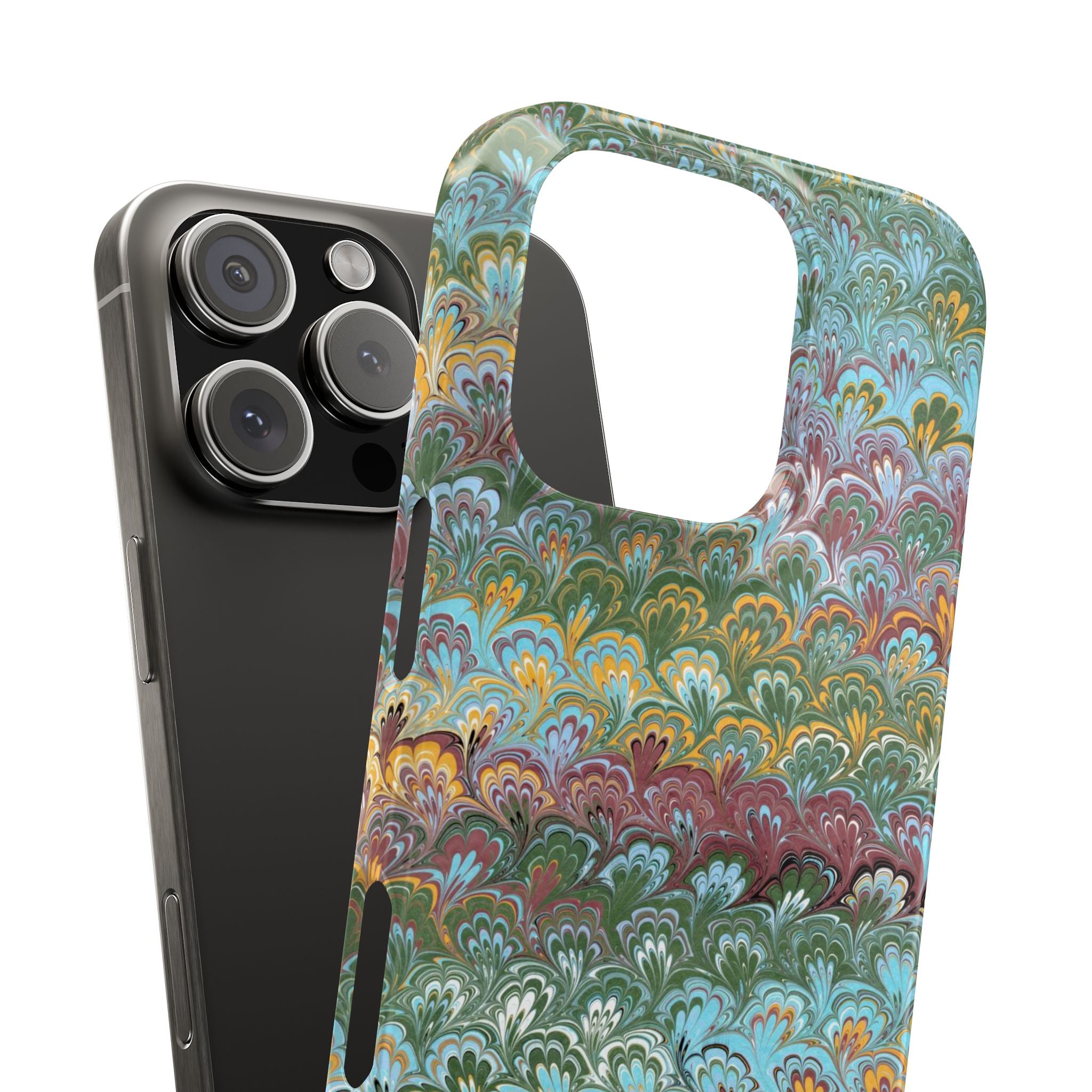 Blue, Green, Yellow Marbled Swirl - Single Layer Slim Phone Case