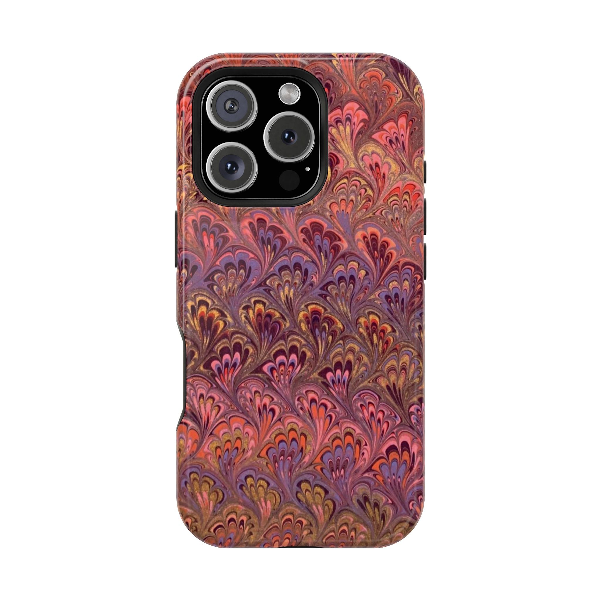 Mag Safe Marble iPhone Case - Red, Burgundy, Lavender & Gold Impact-Resistant