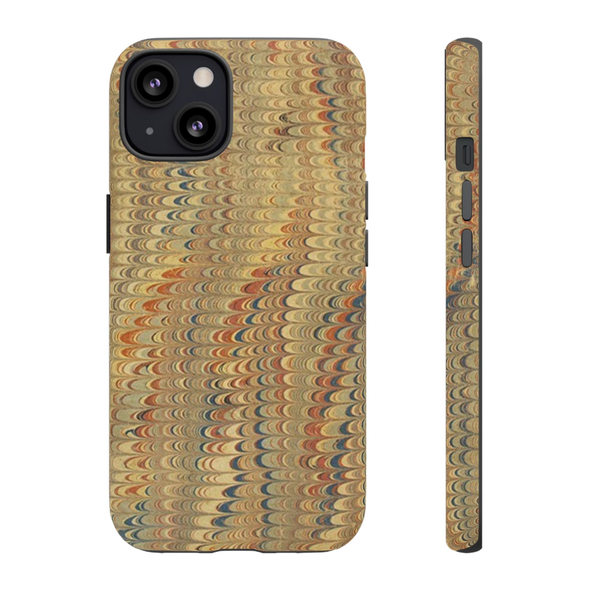 Beige and Blue Marbled Durable Phone Case - Dual Layer - Matte or Glossy
