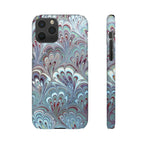 Marbled Feather Blue, White + Burgundy Swirl - Single Layer Slim Phone Case