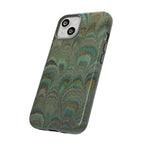 Marbled Peacock Durable Phone Case - Olive Green and Brown - Matte or Glossy