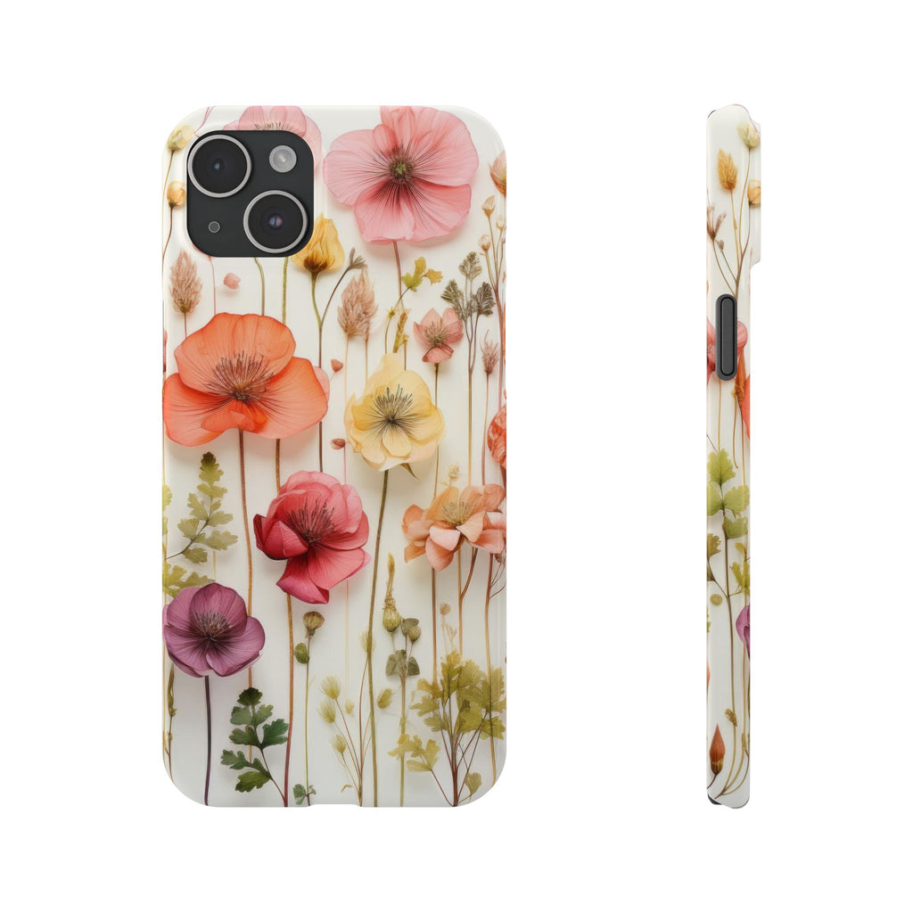 Slim Phone Case - Pink Floral Pressed Flowers iPhone 17 and Other Sizes - Glossy Finish