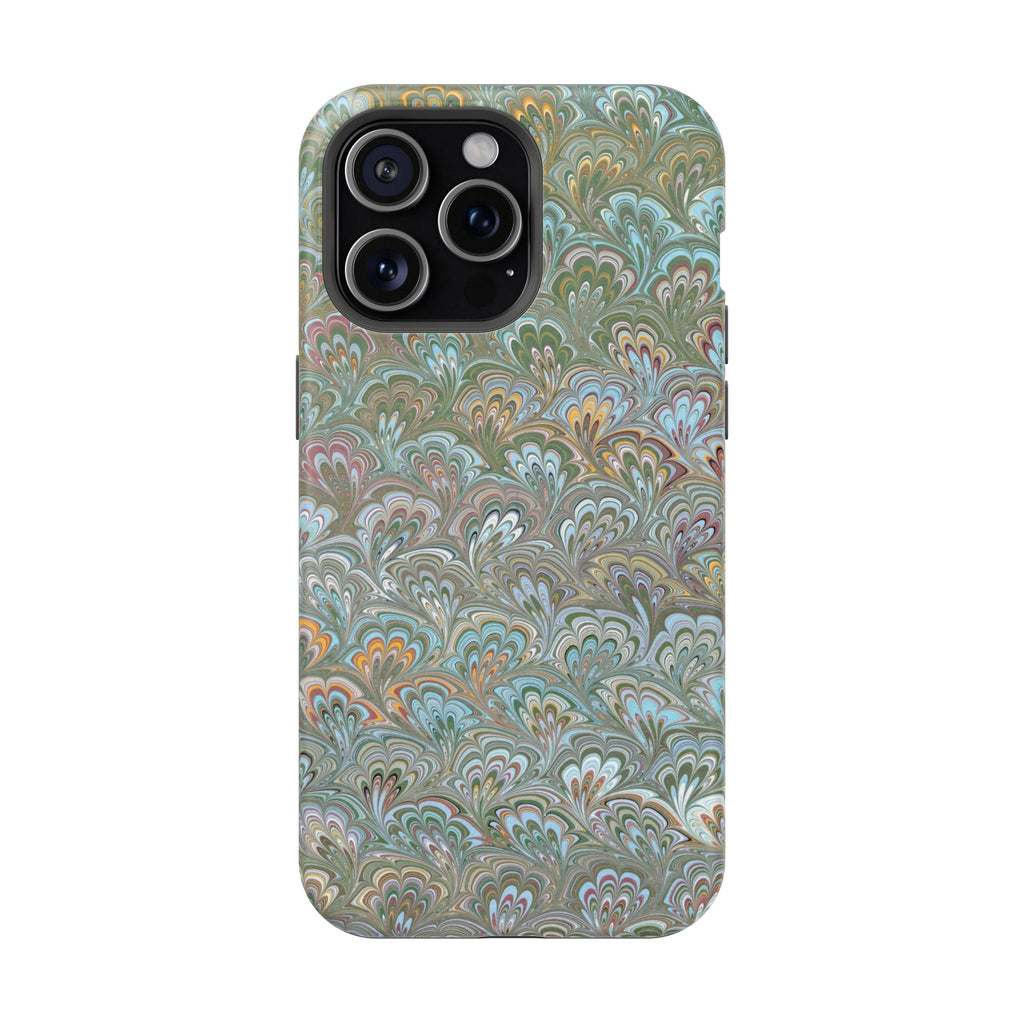 Green, Blue, + White Marbled Peacock - Dual Layer MAG SAFE Phone Case
