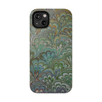 iPhone17 + All Models Phone Cases, Italian Peacock Feather Design, Stylish Impact-Resistant Shell, Protective Cover, Green Peacock Print