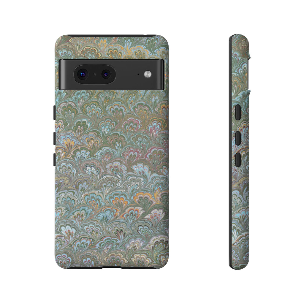 Blue and Green Feather Marbled Phone Case — Dual Layer - Tough Protective Phone Cover