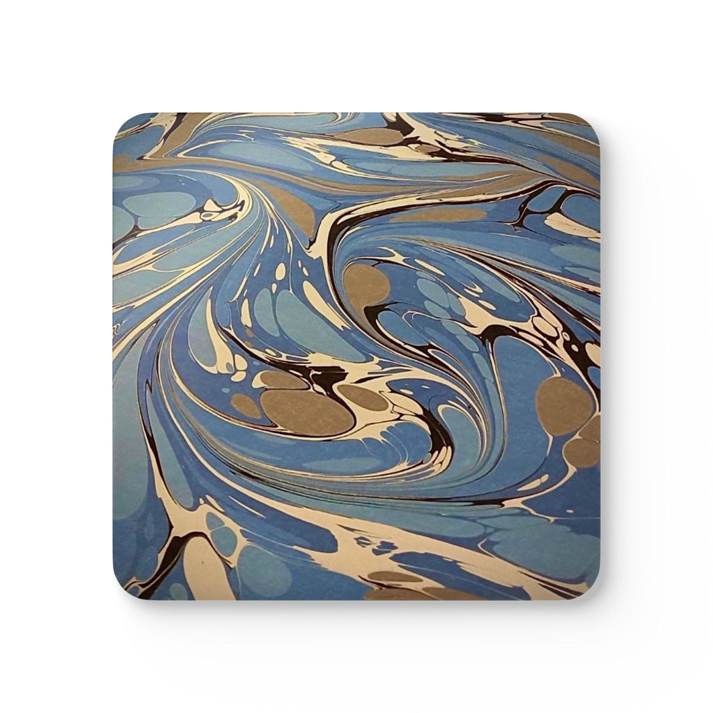 Blue Italian Marbled Cork Coaster Set, Modern Minimalist Drink Coasters (4-Pack)