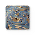 Blue Italian Marbled Cork Coaster Set, Modern Minimalist Drink Coasters (4-Pack)