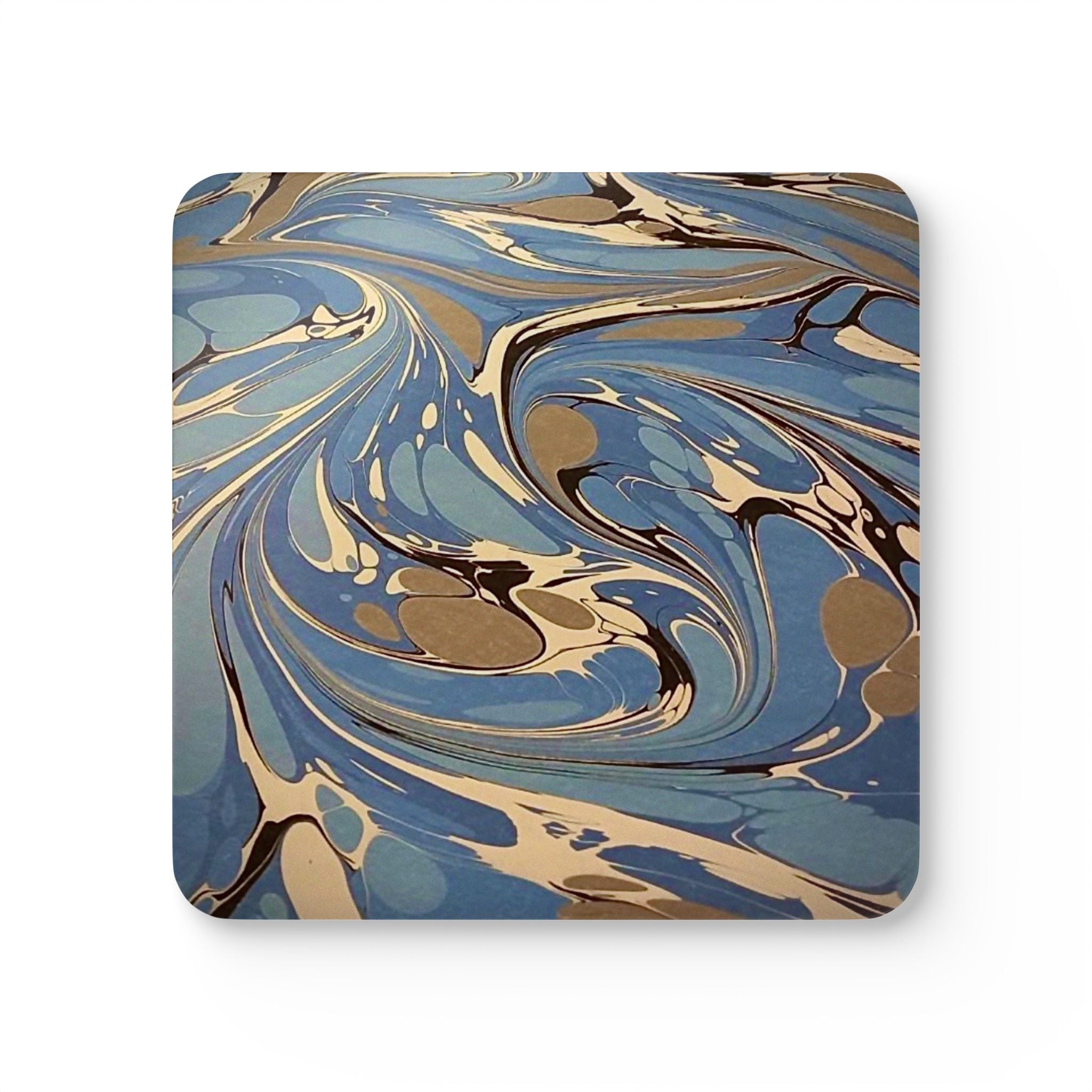 Blue Italian Marbled Cork Coaster Set, Modern Minimalist Drink Coasters (4-Pack)
