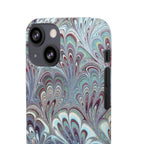 Marbled Feather Blue, White + Burgundy Swirl - Single Layer Slim Phone Case