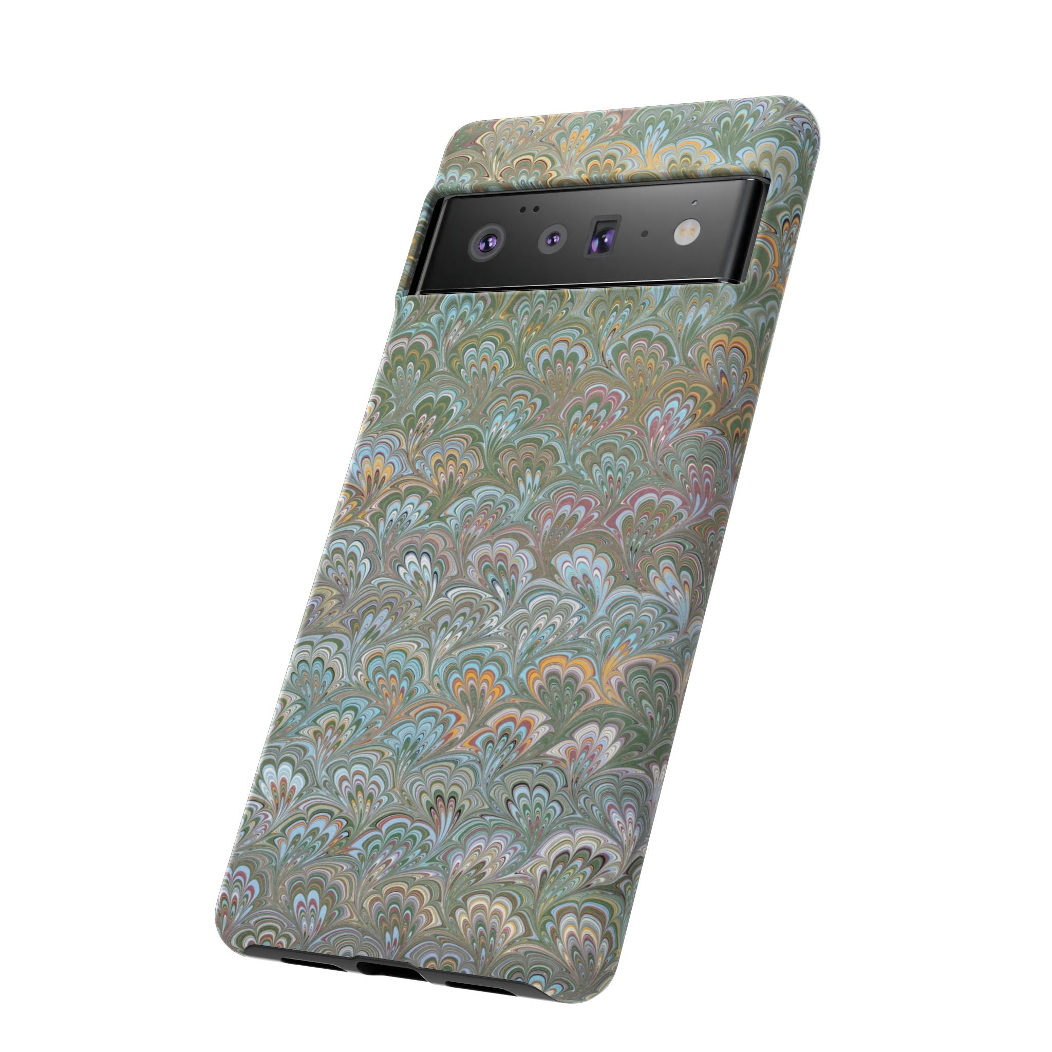 Blue and Green Feather Marbled Phone Case — Dual Layer - Tough Protective Phone Cover
