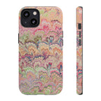 Pastel Pink + Green Feather Marbled Phone Case - Dual Layer Phone Cover
