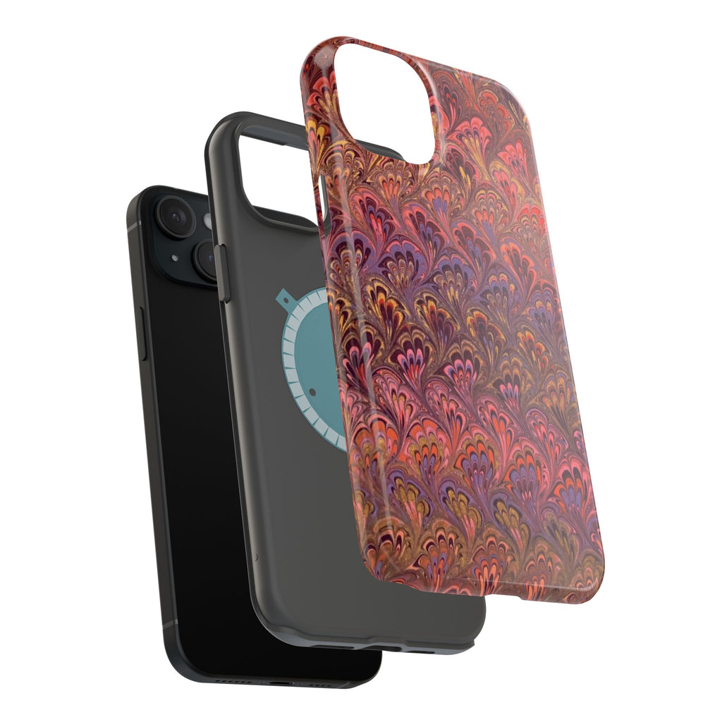 Mag Safe Marble iPhone Case - Red, Burgundy, Lavender & Gold Impact-Resistant