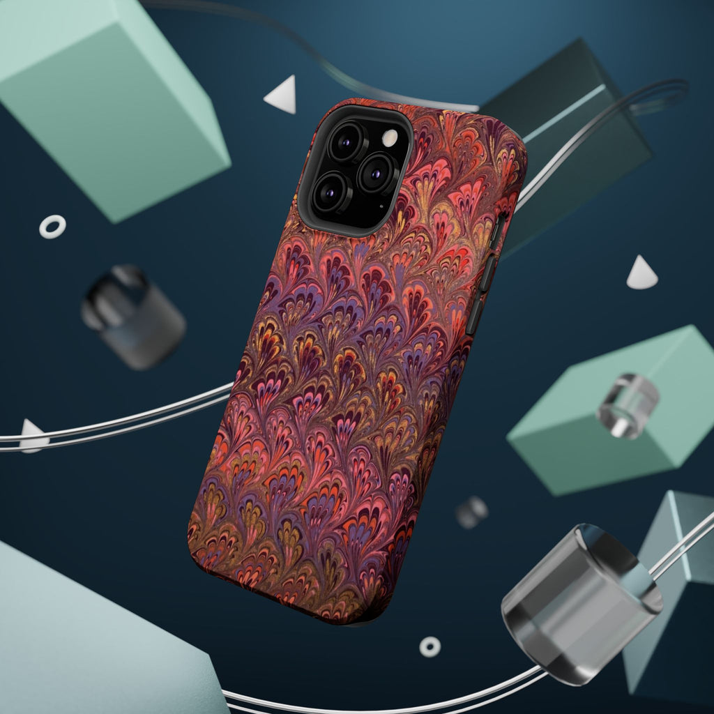 Mag Safe Marble iPhone Case - Red, Burgundy, Lavender & Gold Impact-Resistant