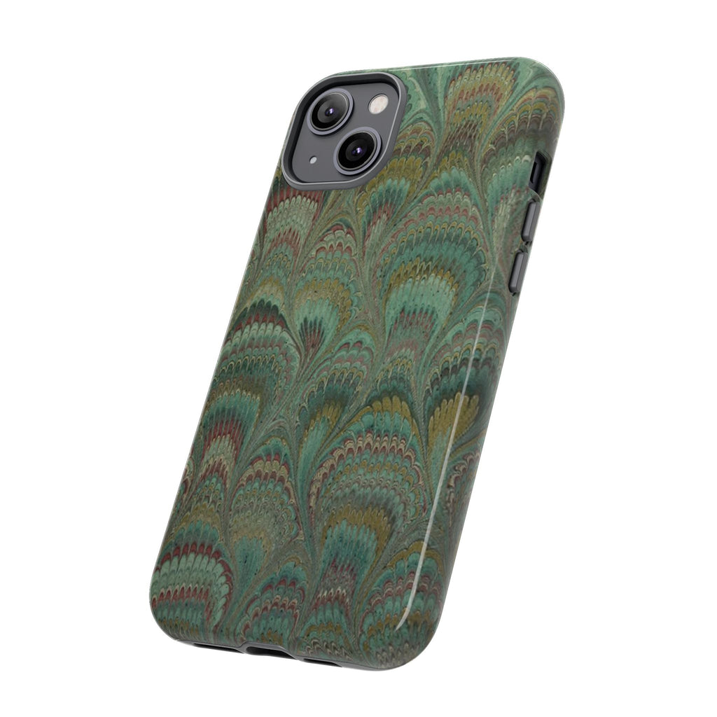 Marbled Peacock Durable Phone Case - Olive Green and Brown - Matte or Glossy