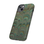 Marbled Peacock Durable Phone Case - Olive Green and Brown - Matte or Glossy