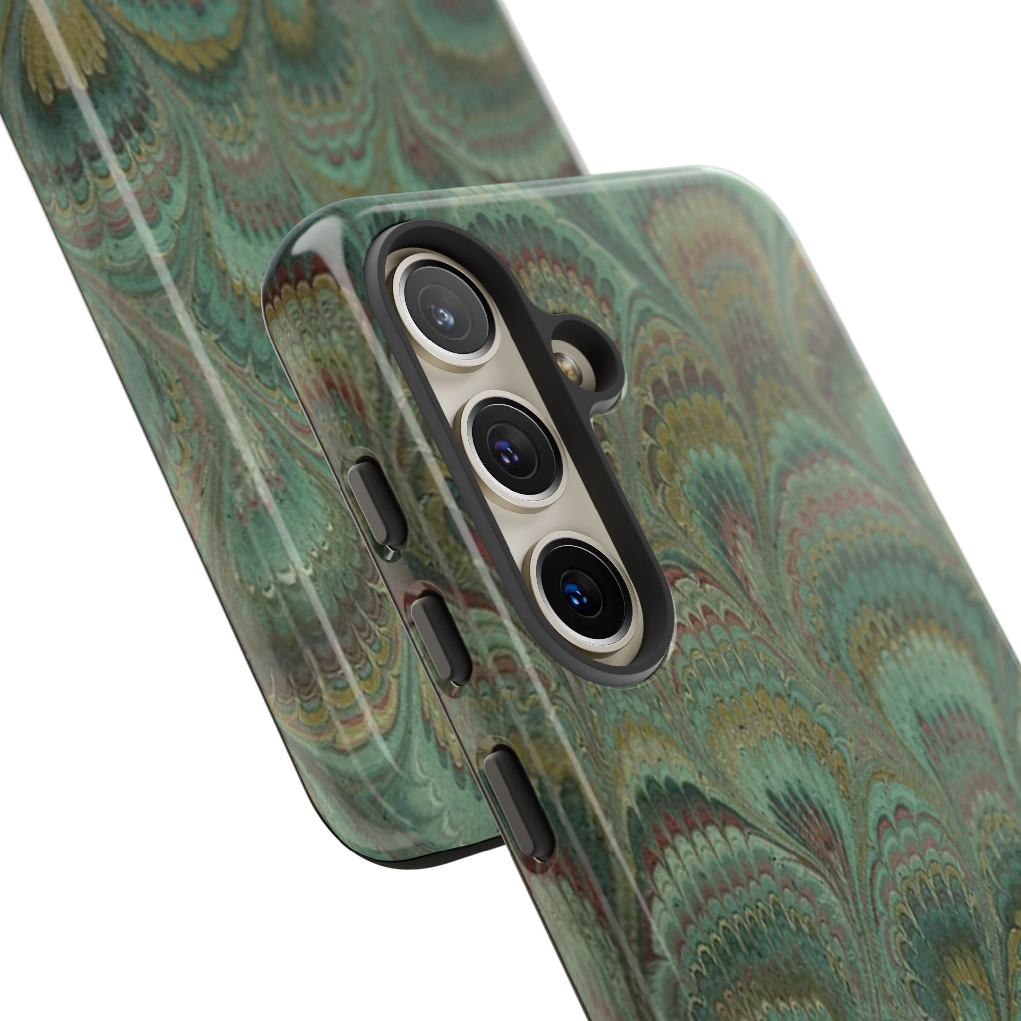 Marbled Peacock Durable Phone Case - Olive Green and Brown - Matte or Glossy