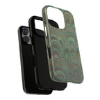 Marbled Peacock Durable Phone Case - Olive Green and Brown - Matte or Glossy