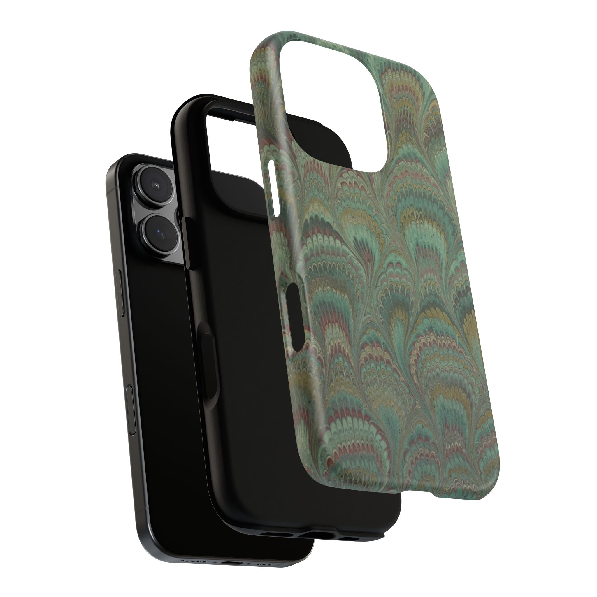 Marbled Peacock Durable Phone Case - Olive Green and Brown - Matte or Glossy