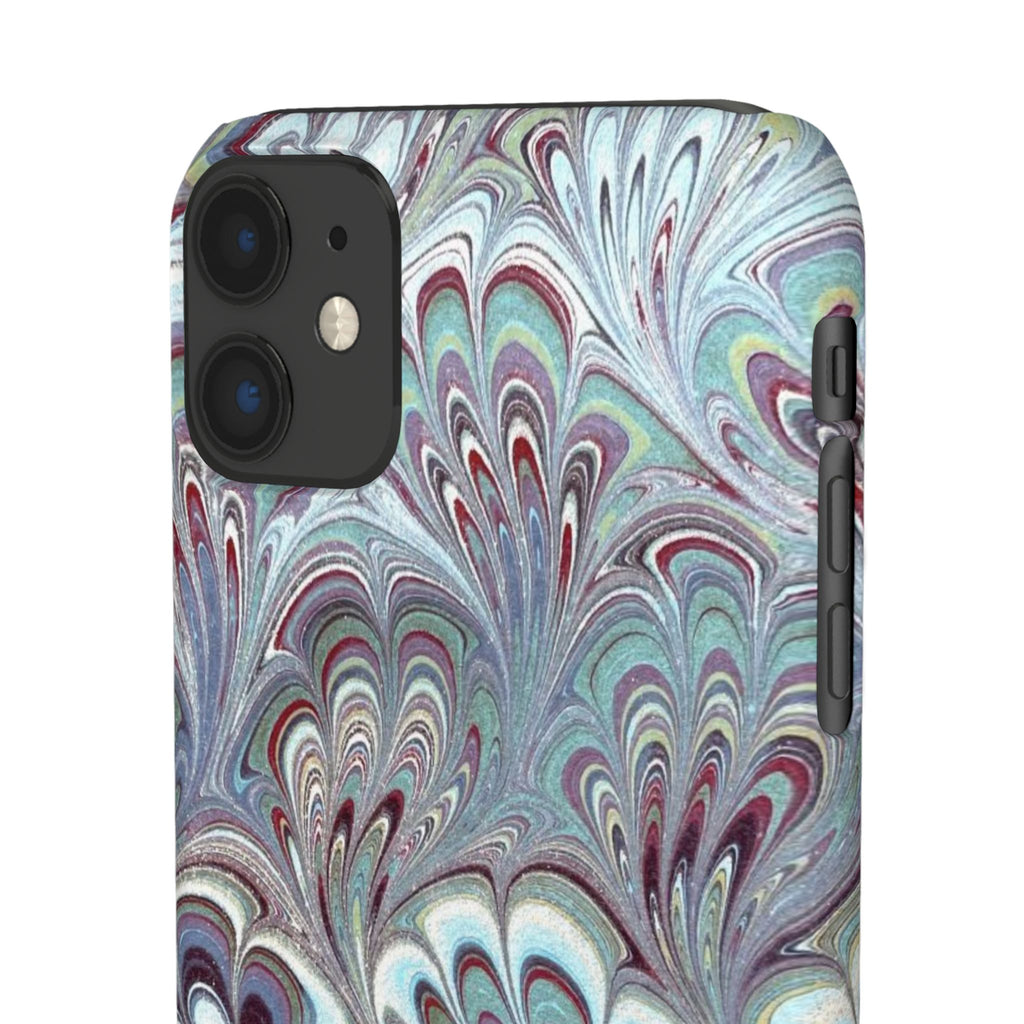 Marbled Feather Blue, White + Burgundy Swirl - Single Layer Slim Phone Case