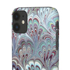 Marbled Feather Blue, White + Burgundy Swirl - Single Layer Slim Phone Case