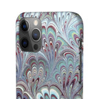Marbled Feather Blue, White + Burgundy Swirl - Single Layer Slim Phone Case