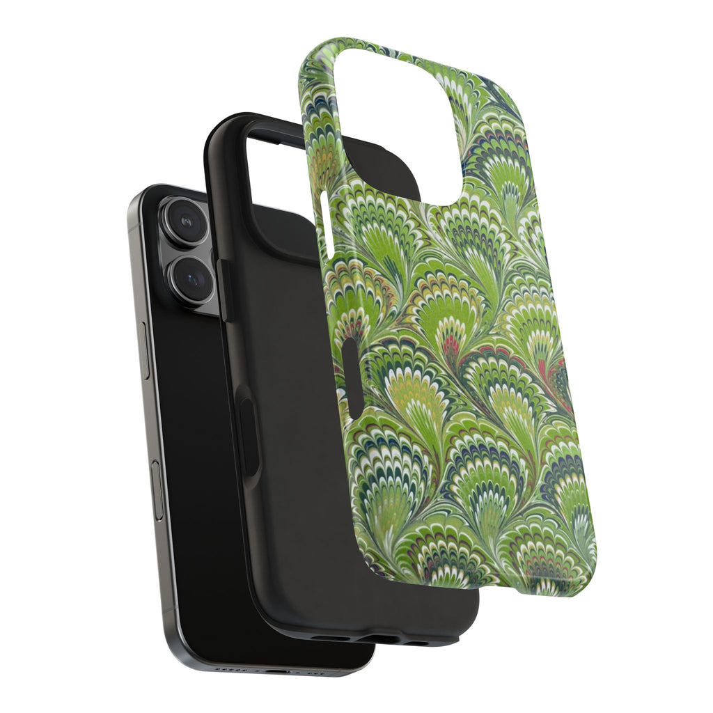 Fresh Green Florentine Marbled Peacock Feather Dual Layer Protective iPhone Cover - New FALL Favorite